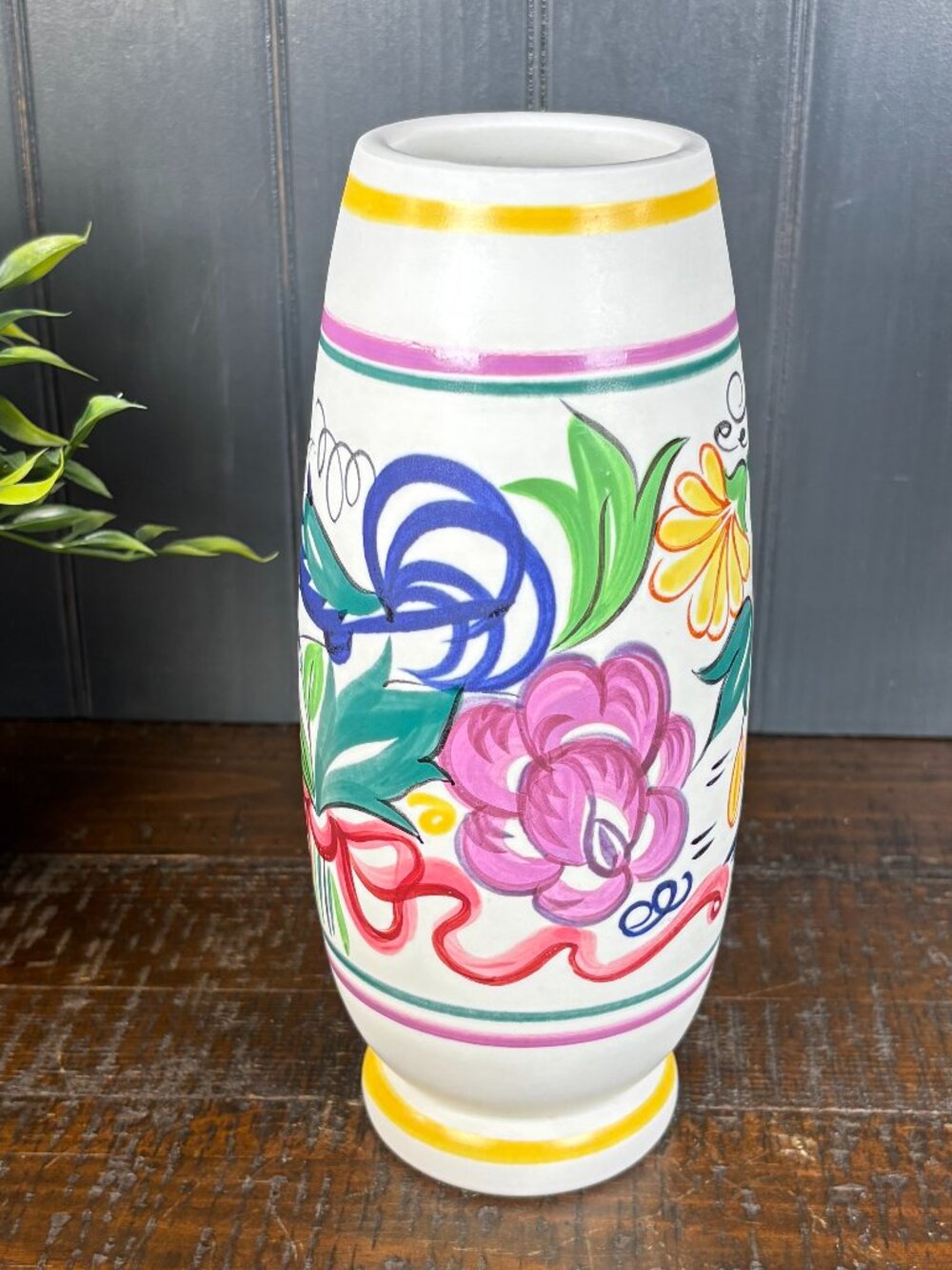 Vintage Traditional Poole Pottery Vase with a Hand Painted Floral Bird Motif